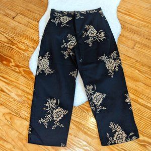 Vintage High Rise Dark Floral Capris in Black & Tan, Made in the USA